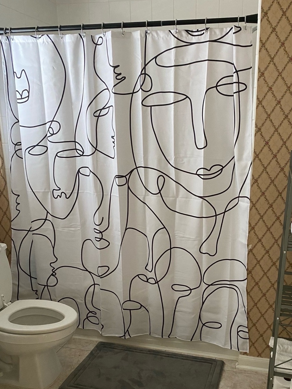 Minimalist Abstract Face Shower Curtain - White and Black